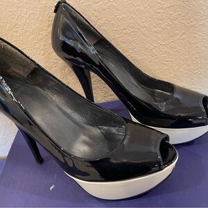 Stuart Weitzman Black and White Patent Leather Heels